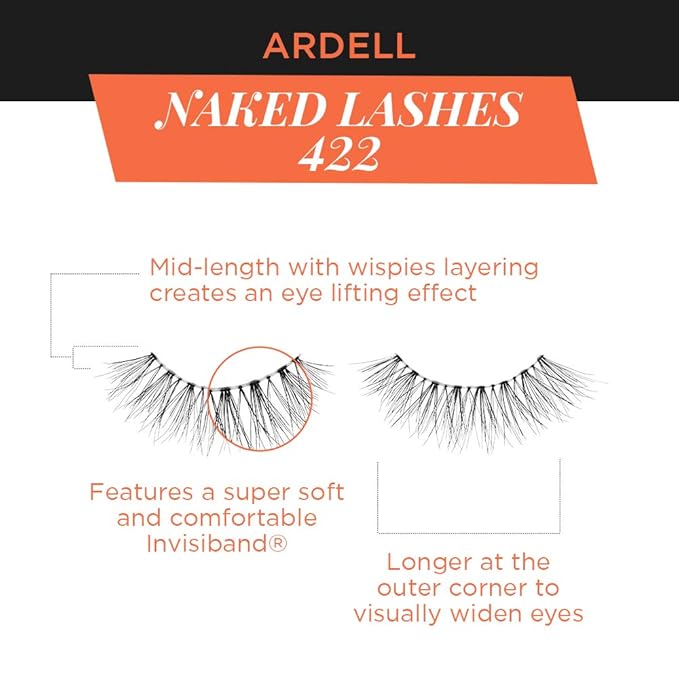 Ardell Naked Natural Lashes 422 - Natural Look False Eyelashes with Invisiband, Soft Volume Wispy Lashes Strip for Everyday Wear, 4 Pairs