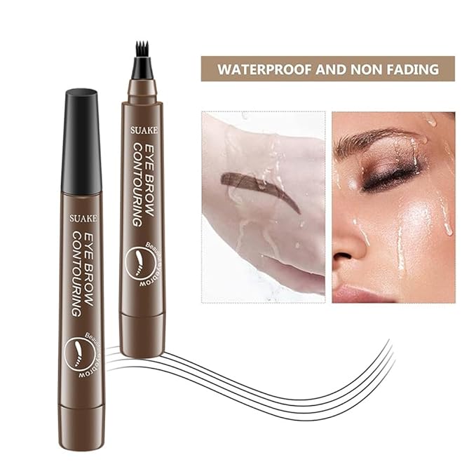 2Pcs Waterproof 3D Microblading Eyebrow Pen, 4 Tip Precision Brow Pencil, Smudge-Proof 24H Eyebrow Contouring Pen for Women, Long-lasting Eye Brow Makeup (2pcs-02 Dark Brown)