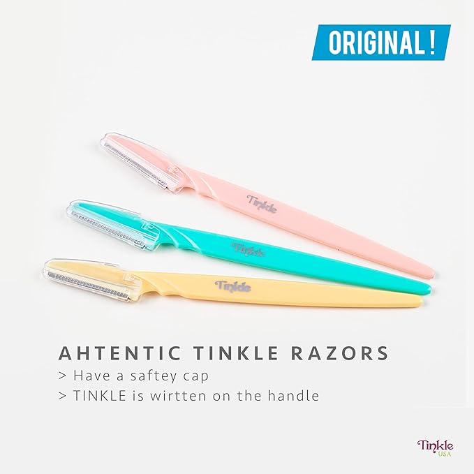 Tinkle Dermaplaning Tool 9ct, Dermaplane Razor for Women, Safe and Easy Peach Fuzz Remover, Eyebrow Trimmer with Protective Cover (3 Packs of 3), Stocking Stuffers