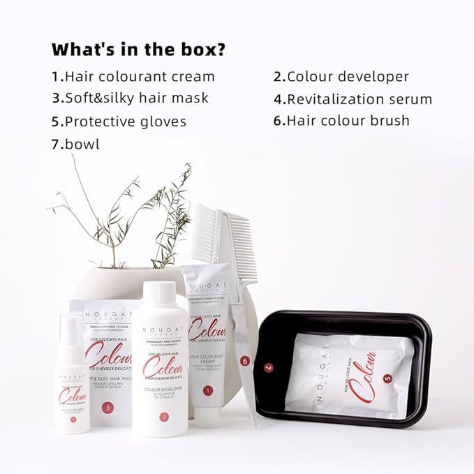 NOUGAT Mocha Permanent Hair Color Kit - 100% Gray Coverage, Ammonia Free & PPD Free for Sensitive Scalp - 3-in-1 Color, Repair & Nourish System with Anti-Aging Hair Mask & Essence