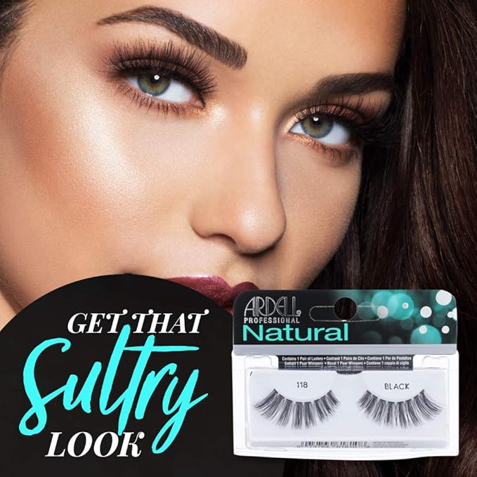 Ardell Natural Lashes False Eyelashes 118 - Black, Lightweight Strip Lashes for Everyday Wear, Reusable Lash Pack, 4 Pair