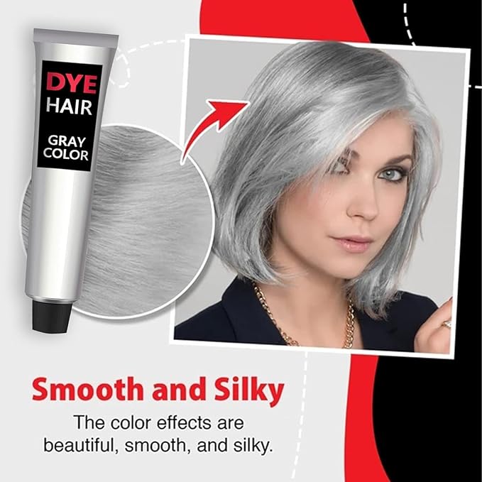 NEW Silver Gray Natural Hair Dye Cream, Unisex Silver Gray Hair Dye Cream for All Hair Types, Natural DIY Hairstyle Hair Color Girl Boy Gifts for Birthday, Party, Cosplay
