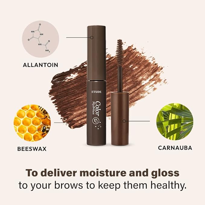 ETUDE Color My Brows, Brow Mascara, 3D Natural Coloring, Beeswax & Carnauba Wax, Moisturizing Brow Care, Eyebrow tint, Soft Gel Texture, Korean Makeup, Beauty, Natural Brown (0.152 Fl Oz)
