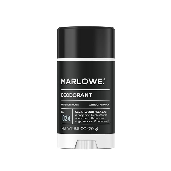 MARLOWE. No. 024 Deodorant 2.5 oz, Jojoba Esters, Coconut Oil, Shea Butter & Tapioca Starch for Odor Protection, Formulated without Aluminum & Baking Soda, Fresh & Zesty Cedarwood + Sea Salt Scent