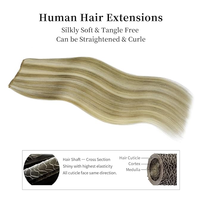 12 Inch Clip-in Hair Extensions Remy Human Hair for Women - Soft Handmade Real Human Hair Clip in Extensions, Straight, Thick, 105g 7pcs Ash Blonde Highlighted Platinum Blonde #17A-60A Color