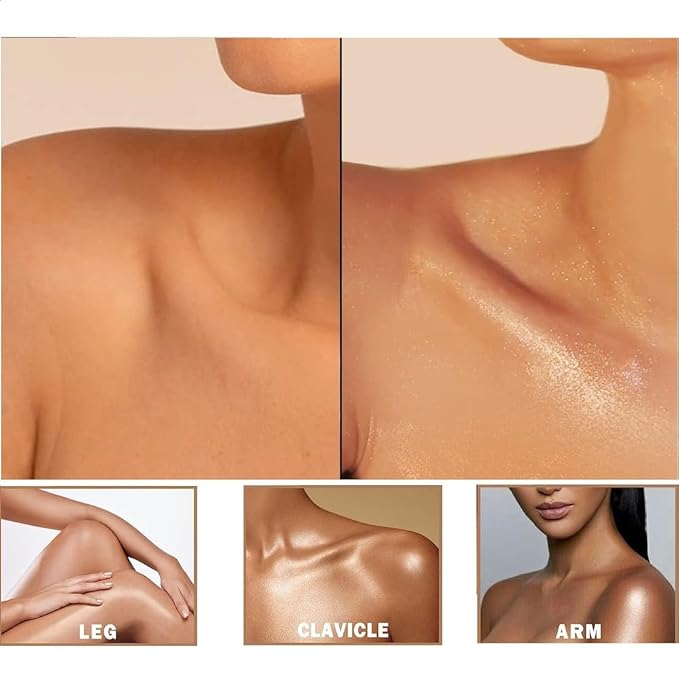 Glitter Powder Highlighter Makeup,Body Brightens the Natural Three-dimensional Face Powder Blusher .(03# Golden browm)