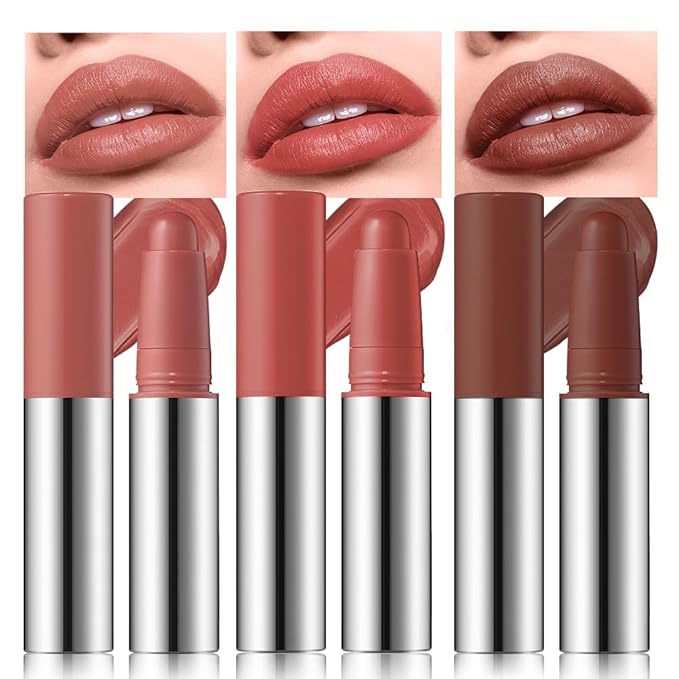 Matte Lipstick Crayon Set, Warm Terracotta & Burnt Coral & Chocolate Brown – Waterproof Long Lasting Lip Liner Pencil, High Pigment Creamy Velvet Lipstick, Non-Drying Lip Color for Women, 03+05+06