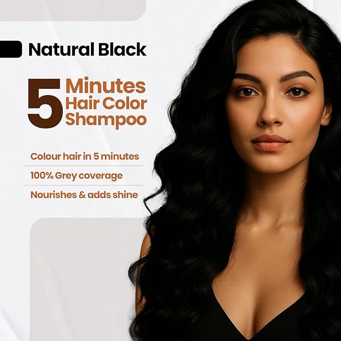 Hair Color Shampoo - Ammonia Free, 20ml x 06 Sachets, Natural Black Permanent Hair Dye for Men and Women, Noni Fruit Hair Dye, 5 Minutes Hair Color