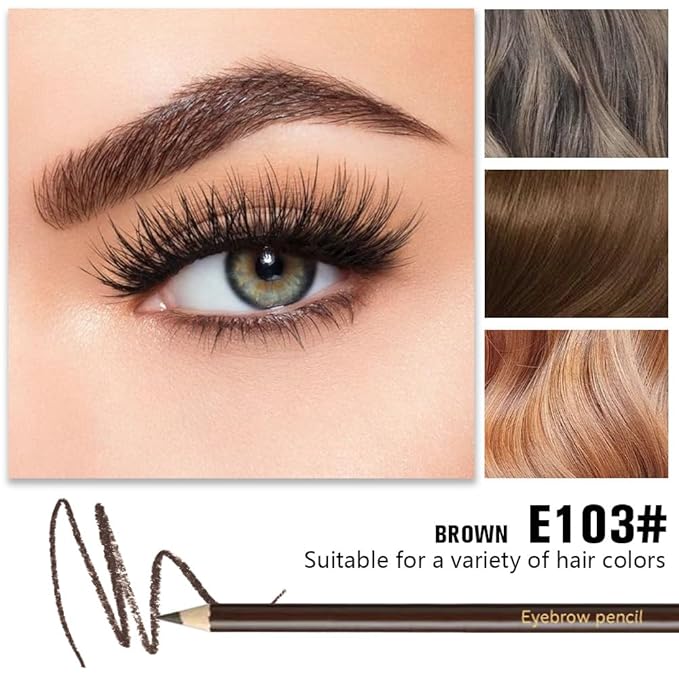 12Pcs Long Eyebrow Pencils Set - Brown Natural Look, for Eyebrows & Eyeliner, Waterproof & Sweat-Proof Wooden Hard-Core Brow Pencil with Sharpener, Long Lasting Makeup Kit for Beginners 103#