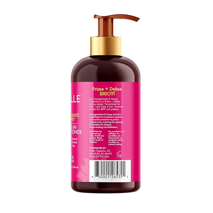 Mielle Organics Pomegranate & Honey Leave In Conditioner for Curly Hair - Moisturizing Detangler & Curly Hair Treatment to Help Repair Damage, Prevent Frizz & Improve Shine (12 Fl Oz)