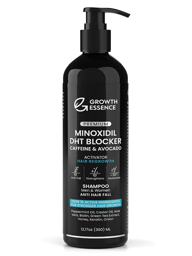 Minoxidil & Biotin Shampoo for Hair Growth - Enriched with Caffeine, Castor Oil & Onion - DHT Blocker for Thicker, Healthier Hair - Strengthening Formula for Men & Women