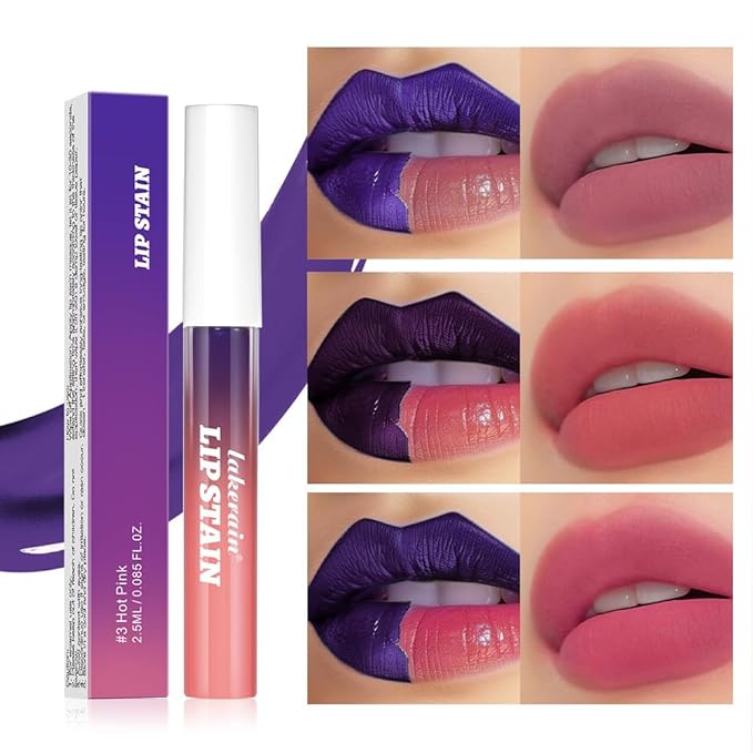 Pipe-off lip liner stain,line tattoo high-color Tint,Smudge-Proof,Waterproof,light brown/dark brown/burgundy long-lasting,Nude Matte Tint,Non-Fading, Full Coverage（#3 Hot Pink）
