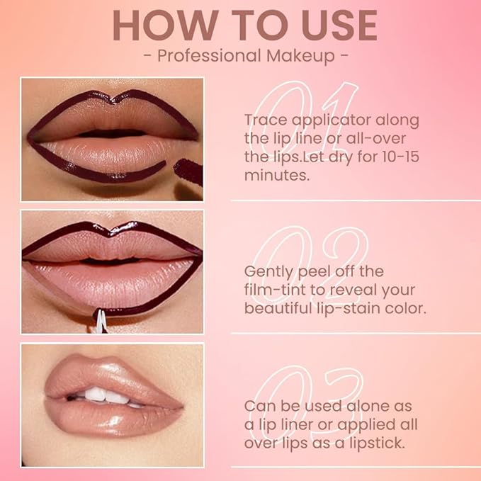 Matte Lip Stain Peel Off Lip Liner, Brown Peel Off Lip Stain Tattoo,Long Lasting & Waterproof Peel Off Lip Gloss Lip Liner,Transfer-Proof All Skin Types.0.12 fl oz #02
