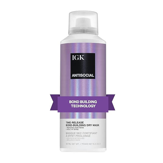 IGK Antisocial Bond-Building Dry Hair Mask, overnight dry hair mask for damaged hair, revive healthy hair, hair treatment, product for hair breakage, vegan protein treatment 5 Oz