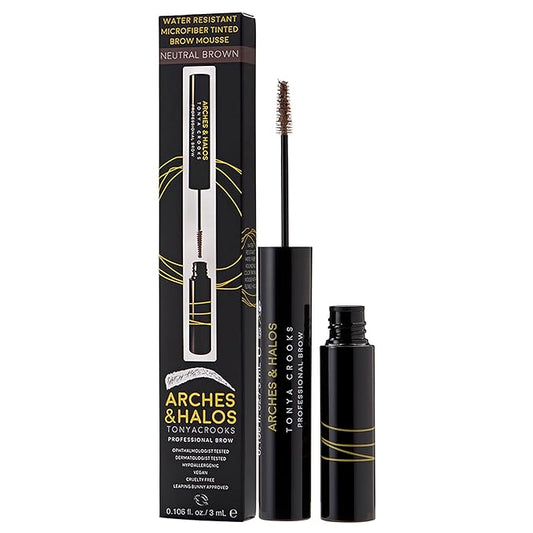 Arches and Halos Microfiber Tinted Brow Mousse - Richly Pigmented Eyebrow Shaper - Water Resistant Filler Pen - Vegan - Neutral Brown - 0.11 oz
