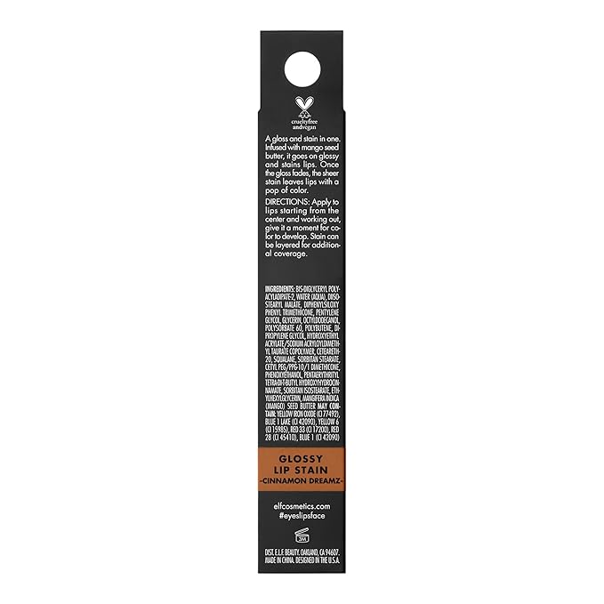e.l.f. Glossy Lip Stain, Long-Lasting, Lightweight Lip Stain For A Sheer Pop Of Color & Subtle Gloss Finish, Vegan & Cruelty-Free, Cinnamon Dreamz