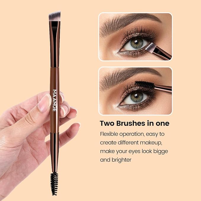 MAANGE 7 PCS Foundation Makeup Brush Set With Bag, Make up Brushes, Eyeshadow Concealer Brush, Double-ended Foundation Contour Powder Blush, Professional Face brush Set Tools For Liquid,Cream(Apricot)