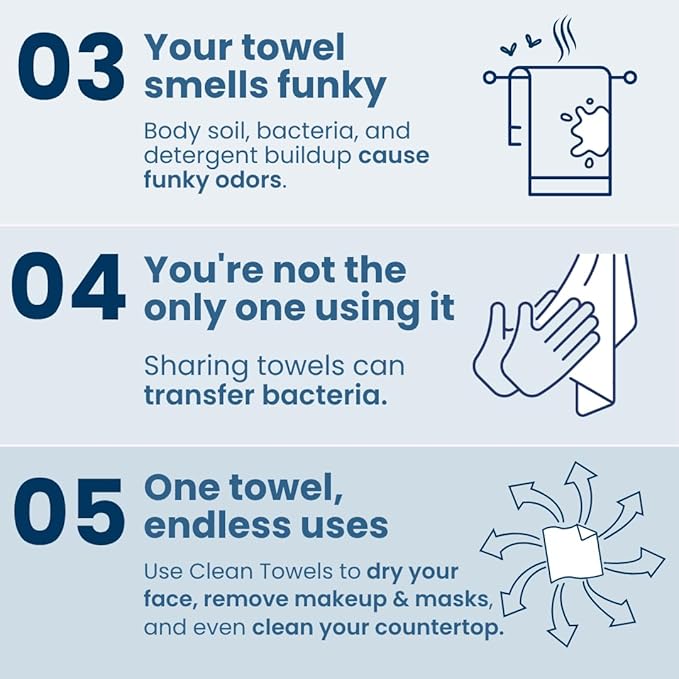 Clean Skin Club Clean Towels XL® Supreme, 100% USDA Biobased Face Towel, Disposable Face Towelette, Eczema Association Accepted, Thicker Textured Makeup Remover Dry Wipes, 1 Pack, 50 Ct