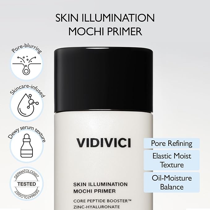 VIDIVICI Illumination Mochi Primer 1.01fl oz | Korean Makeup Primer for Flawless Skin, Pore Minimizing, Collagen-Infused, Seamless Serum Texture, Korean Skin Care