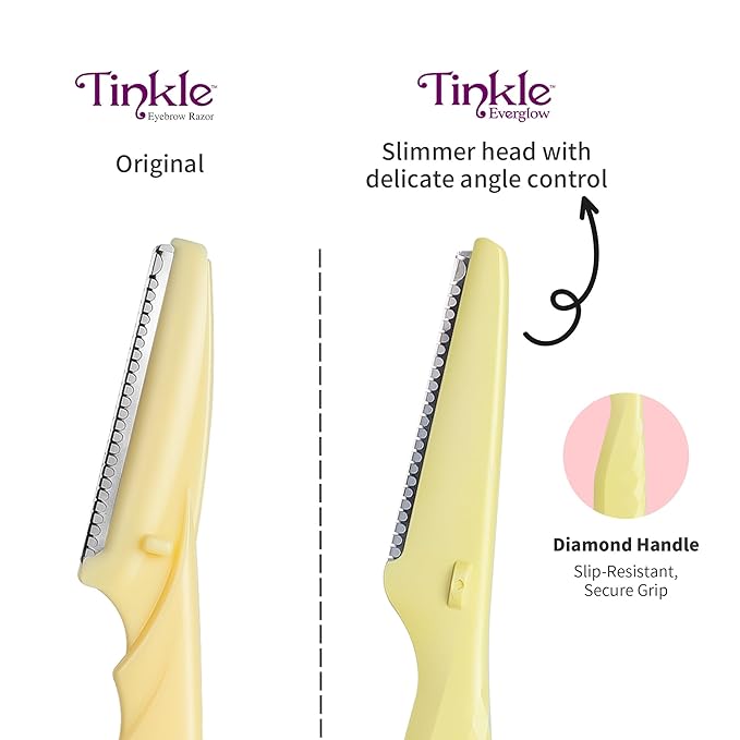 Tinkle Everglow Dermaplane Razor (12 ct - 4 packs of 3ct), Eyebrow Razor & Face Razors for Women, Peach Fuzz Remover, Dermaplaning Tool, Stainless Steel Blades, Stocking Stuffers