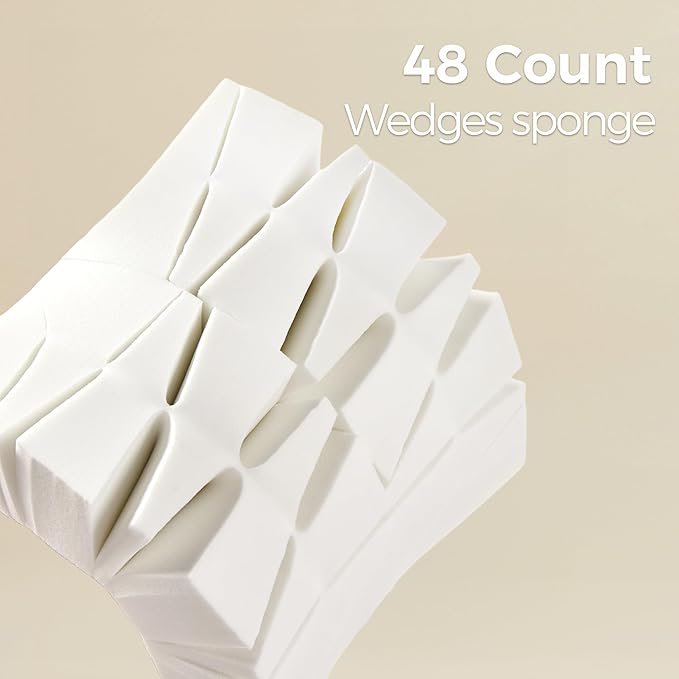 48 Pack New Makeup Wedges Sponges,Triangle Cosmetic Sponges For Foundation, Blending and Smoothing, Makeup Blenders for Powder and Liquid Makeup, Latex Free Foam Sponge