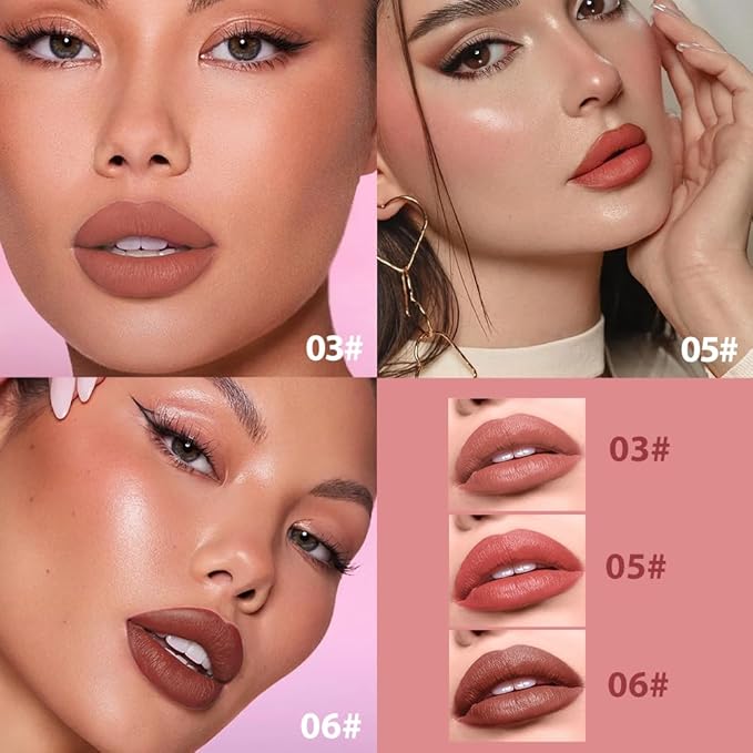 Matte Lipstick Crayon Set, Warm Terracotta & Burnt Coral & Chocolate Brown – Waterproof Long Lasting Lip Liner Pencil, High Pigment Creamy Velvet Lipstick, Non-Drying Lip Color for Women, 03+05+06