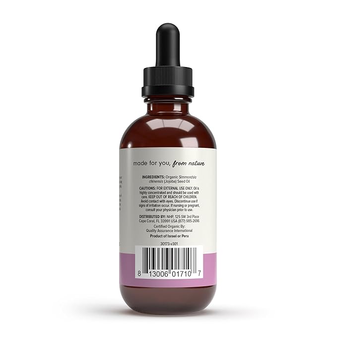 Dr. Mercola, Organic Jojoba Oil, 4 oz (118 mL), Ideal for all Skin and Hair Types, non Allergenic and non Comedogenic, non GMO, Soy Free, Gluten Free, USDA Organic