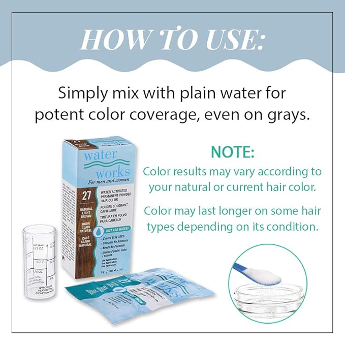 Water Works Hair Color Powder, Medium Brown – Permanent Hair Dye for Root Touch-Up & Full Coverage, Men & Women, 3 Pack