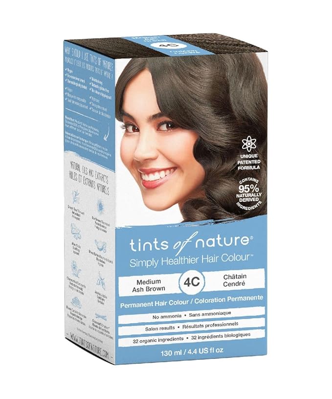 Tints of Nature 4C Medium Ash Brown Permanent Hair Dye, Nourishes Hair and Covers Greys, Ammonia-Free, 4.4 fl oz
