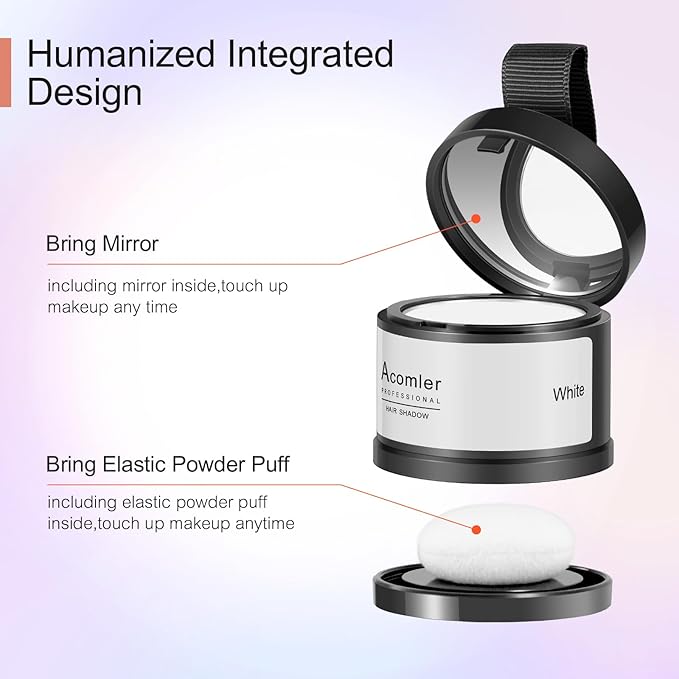 Acomler Instantly Root Cover Up Hairline Shadow Powder, Root Touch Up Hair Powder, White Hairline Cover for Thinning Hair, Grey Hair Coverage for Women Men with Eyebrows,Beard Line,Bald Spots (White)