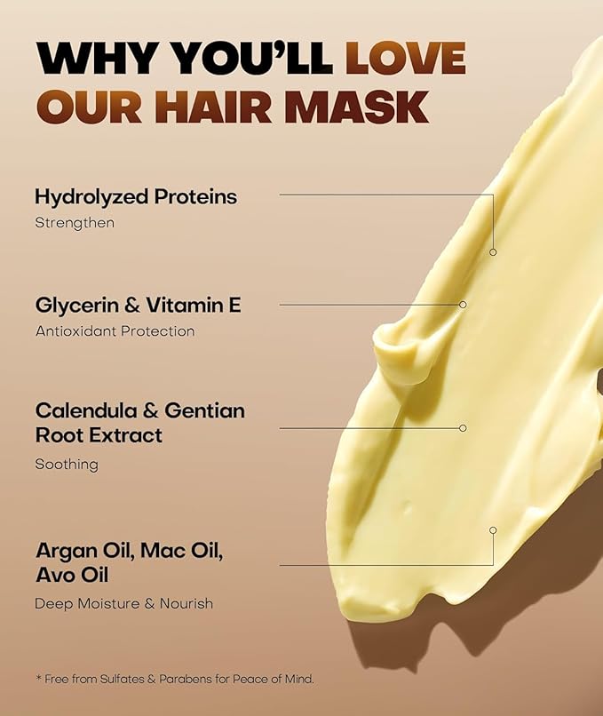 Collagen Hair Mask for Deep Conditioning, Keratin Hair Treatment with 4 Hydrolyzed Proteins, Moroccan & Avocado Oils Conditioner for Nourish, Calendula Gentian Extracts Care Dry & Damaged Hair 16.9 OZ