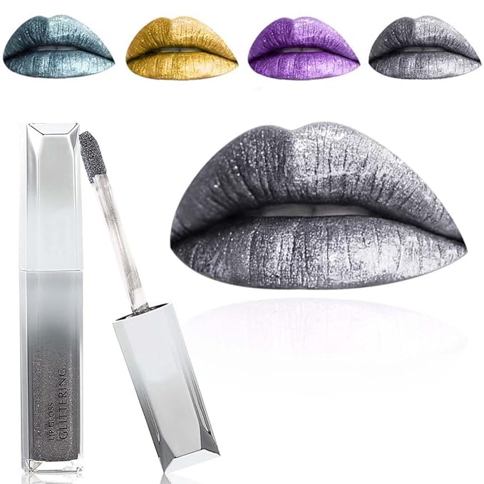Kilshye Glitter Lipstick Matte Liquid Lipsticks Metallic Lip Glaze High Pigment Lipgloss Long Lasting Waterproof Lip Makeup for Women and Girls Pack of 1 (C- Black 18)
