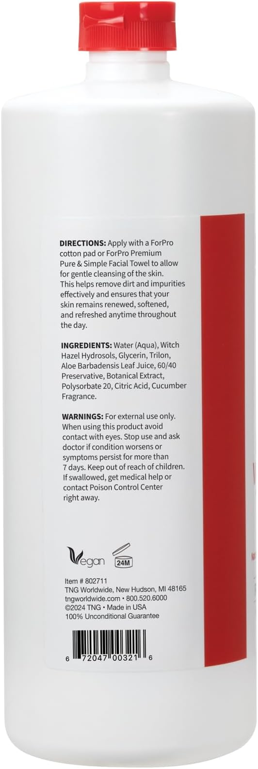 ForPro Premium Witch Hazel Toner, Alcohol-Free, Naturally Soothe, Tone & Hydrate Skin, Vegan, Cucumber Scent, 32 Fl Oz (Pack of 4)