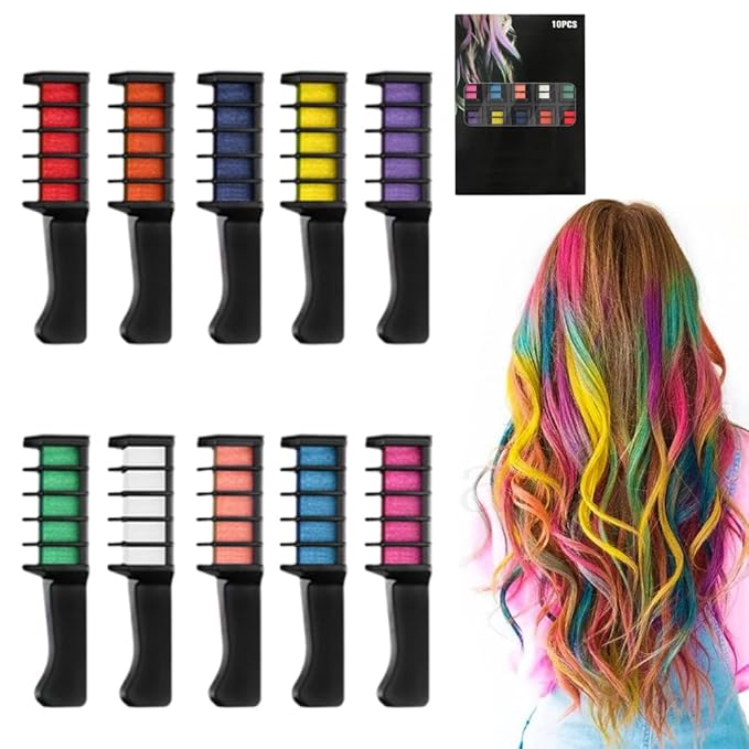 12 Colors Festive Fun Hair Chalk Combs, 2026 New Temporary Glitter Hair Colors Hair Chalk Combs, Washable DIY Hair Color Dye for Birthday Christmas Party Gifts for Teenage Girls Kids (10 Colors)