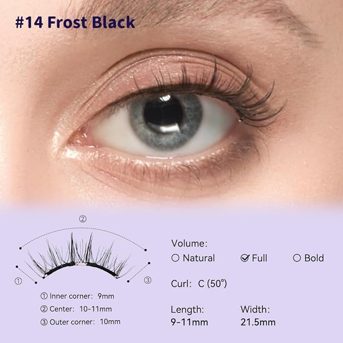 Soft Magnetic Eyelashes Kit with Applicator, No.14 Frost Black BearisBug, Reusable Glue-free Wispy Magnetic Lashes, Cruelty-free False Lashes, Waterproof, Lightweight, Suit for Heavy Makeup