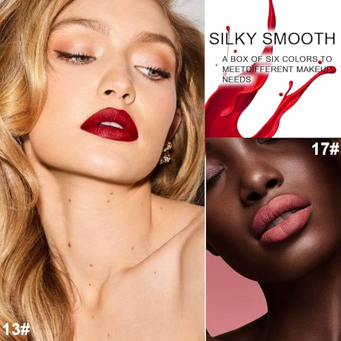 evpct 6Pcs Wine Bottle Lip Tint Stain 6 Colors Waterproof Red Matte All Day Liquid Lipstick Lip Gloss Sets for Women Magic Lipstick 24 Hours Original labiales magicos 24 horas originales Peel off 03