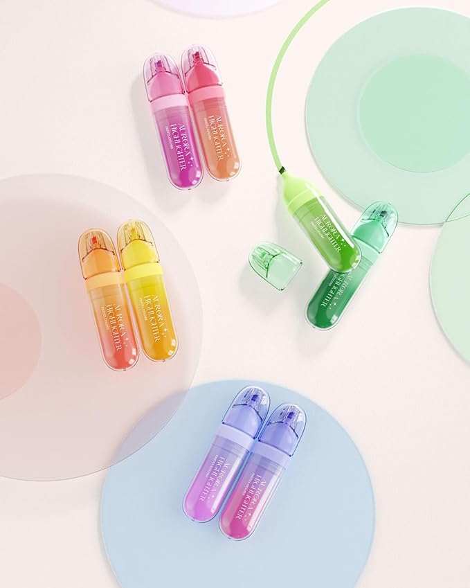 Four Candies 8 Pcs Highlighters Assorted Colors, Cute Pastel Highlighter Set, Dry Quickly, Soft Chisel Tip, Bible Highlighter for No Bleed, Back to School Supplies，Aesthetic Highlighters for Office