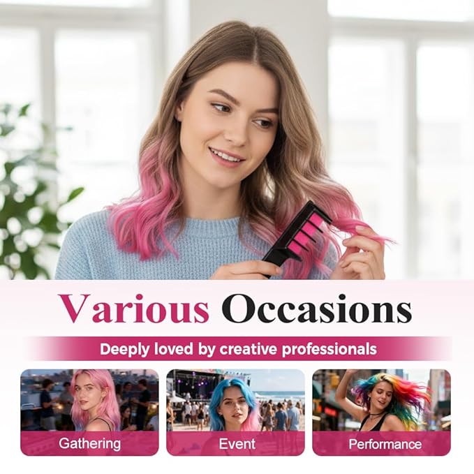 12 Colors Festive Fun Hair Chalk Combs, 2026 New Temporary Glitter Hair Colors Hair Chalk Combs, Washable DIY Hair Color Dye for Birthday Christmas Party Gifts for Teenage Girls Kids (10 Colors)