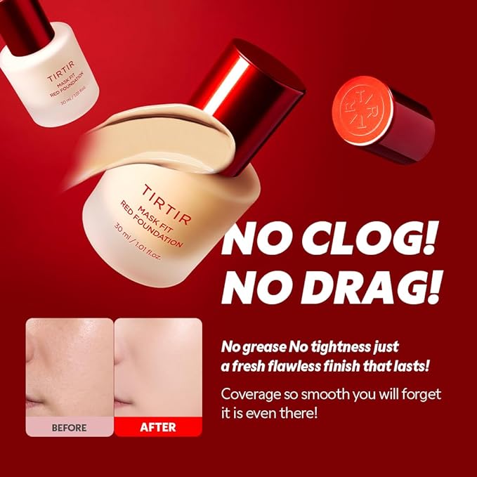 TIRTIR Mask Fit Red FoundationㅣLong Lasting Flawless Coverage, Energy Essence, Lightweight, Hydrating, Pore-Blurring, Breathable Satin Finish, Makeup, Radiant Skin, #39W Caramel, 1.01 Fl Oz