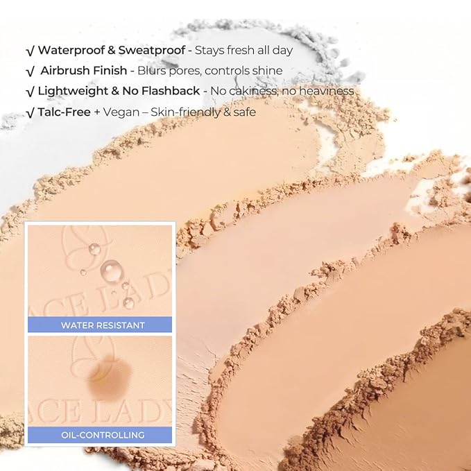 SACE LADY Face Powder Waterproof Setting Makeup, Oil Control Pressed Powder Compact for Women, Blurring Pores Matte Long Lasting Up to 24 Hours, Talc-Free and Cruelty-Free (#01 Cool Neutral, 0.35Oz)