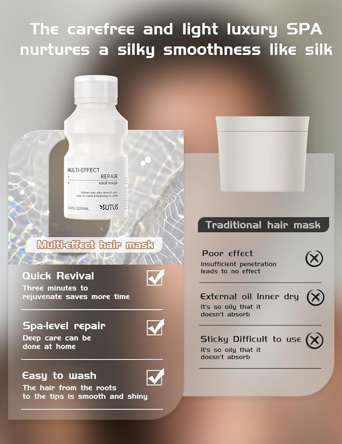 SUTUS Deep Conditioning Hair Mask - Repairs Damaged, Dry Hair and Split Ends, Rebuilds Strength, Promotes Healthy Hair (Orchids 3.04 FL oz), Paraben & Sulfate-Free for travel