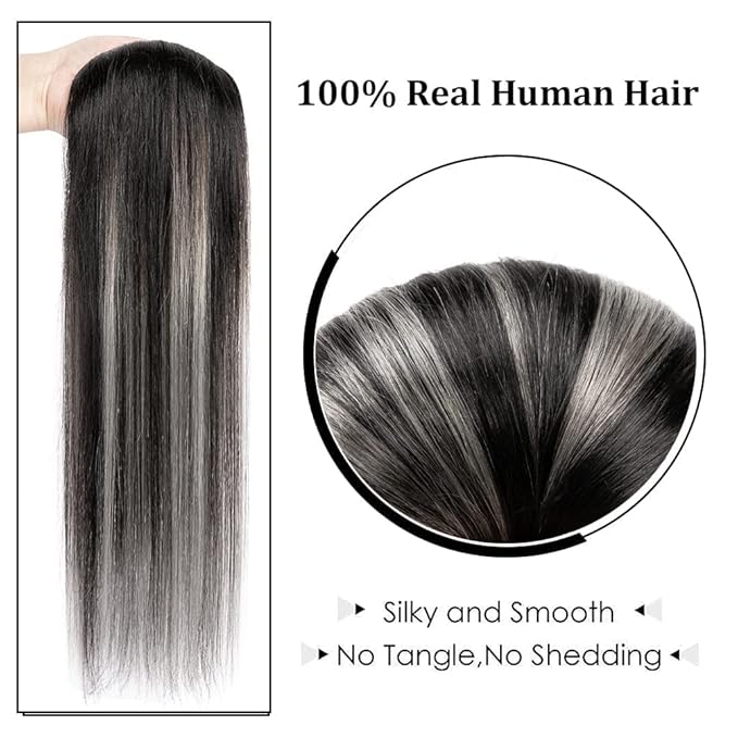 14" Clip in Hair Extensions Remy Human Hair Black Balayage Silver for Women - Silky Straight 100% Real Human Hair 50grams 4pieces #1BT(SilverP1B) Color