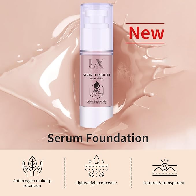 Moisturizing Foundation with 1% Hyaluronic acid, Deep Hydration & High Coverage Serum Foundation for A Smooth & Satin Finish, 106 Light