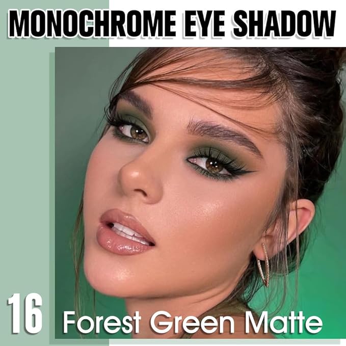 Forest Green Matte Eyeshadow Palette for Women, Single Monochrome Eye Shadow Makeup, Shiny Pressed Powder, Blendable Natural sombras para ojos, Holographic,Vegan,Travel -16