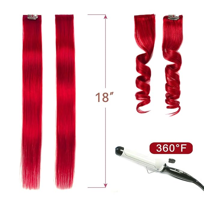Winsky Red Hair Extensions Clip in Human Hair - 100% Straight Party Highlights Clip on Colored Hair Extensions 5 Pieces/Set (18inch,Red)