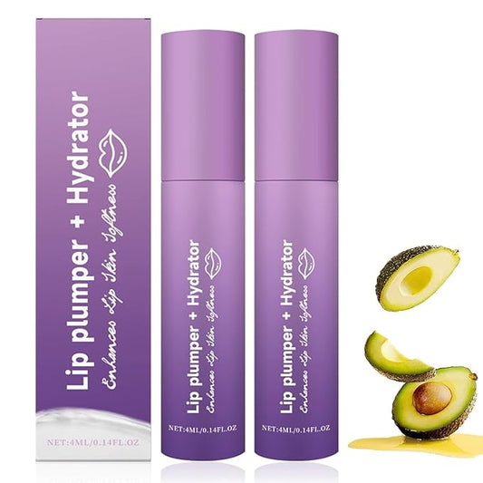 2Pcs Lip Plumper + Hydrator Lip Balm, High-Shine Moisturizer for Smooth, Plumping Lip Cream and Gloss, Instant Volumizing Gloss with Hyaluronic Acid & Anti-Aging Ingredients