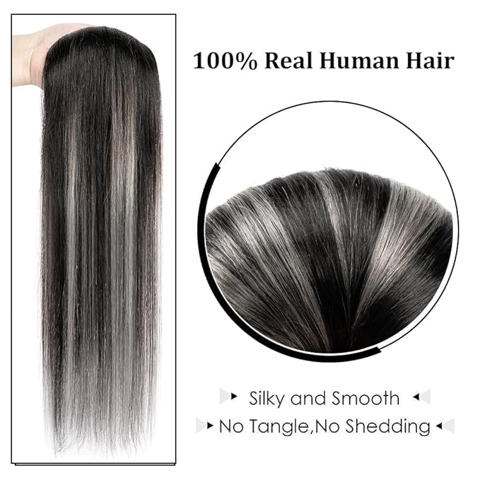 22" Hair Extensions Clip in Human Hair for Women - Silky Straight Remy Real Long Human Hair Clip on 90grams 4pieces #(1BTSilver) P1B Color