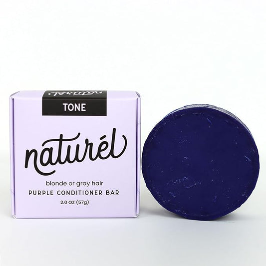 Naturel Purple Toning Conditioner Bar, Blonde or Grey Hair Toning Conditioner Bar with Biotin,Almond Oil, Vitamin B5 and E, Vegan, Zero Waste, Cruelty Free, Made in USA