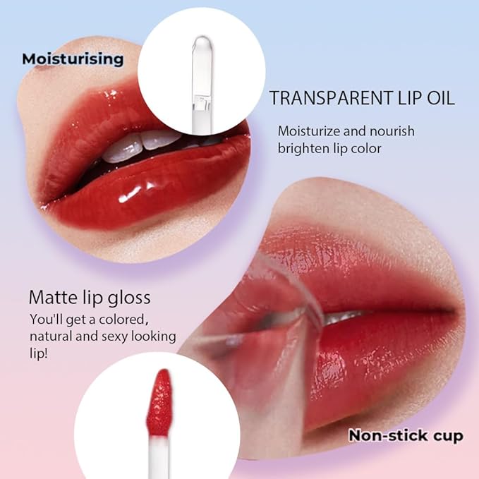 2-in-1 Matte Liquid Lipstick & Clear Lip Gloss, Long Lasting Waterproof Smudge Proof 24 Hour Lip Color Stain, Non Stick & Non Fading, Vegan Matte Makeup Lip Stain for Women, Classic Red #06