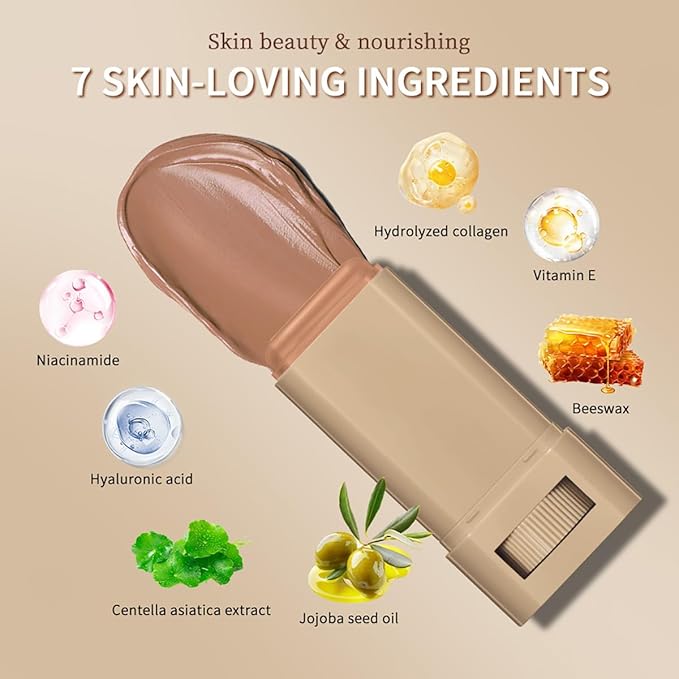6 Colors Foundation Stick Beauty Balm Serum Boosted Skin Tinted Balm Concealer, Long-lasting Coverage, Even Skin Tone Portable Moisturizing Essence Stick (# 02, 0.64 Oz)